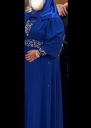 Saks mavi İşlemeli Abiye Elbise - Görsel 3