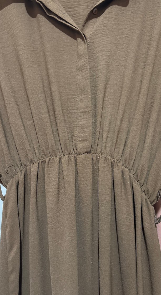 Kahverengi Kemerli V Yaka Uzun Elbise - Görsel 3