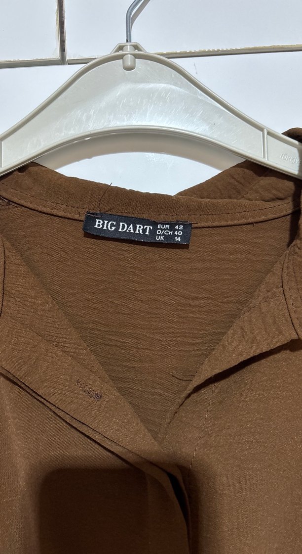 Kahverengi Kemerli V Yaka Uzun Elbise - Görsel 2