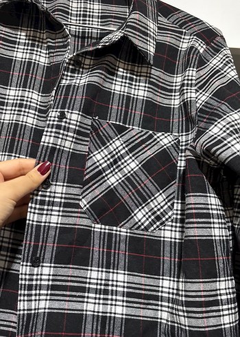 Gri Ekose Pamuklu Kadın Gömlek - Görsel 2