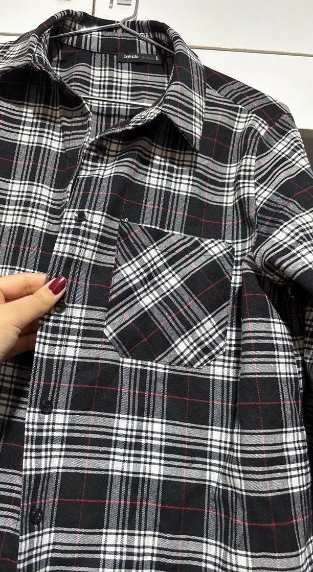 Gri Ekose Pamuklu Kadın Gömlek - Görsel 2