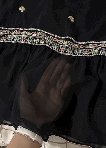 Boncuk İşlemeli Siyah Bohem Kadın Bluz - Görsel 2