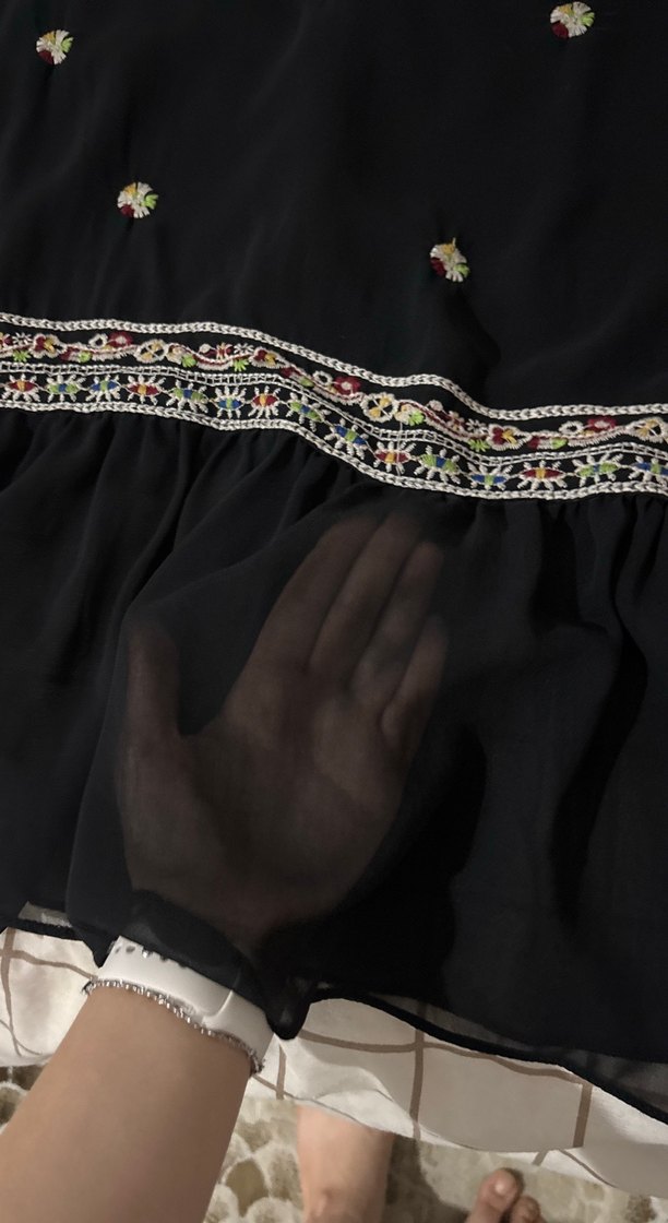 Boncuk İşlemeli Siyah Bohem Kadın Bluz - Görsel 2