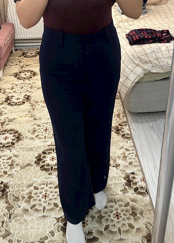 Düğmeli Lacivert Denim Kadın Pantolon - Görsel 2