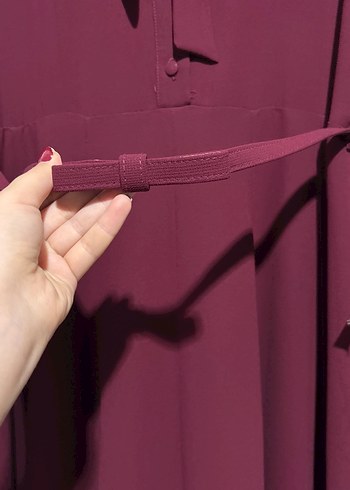 Bordo Uzun Drapeli Kadın Elbise - Görsel 2