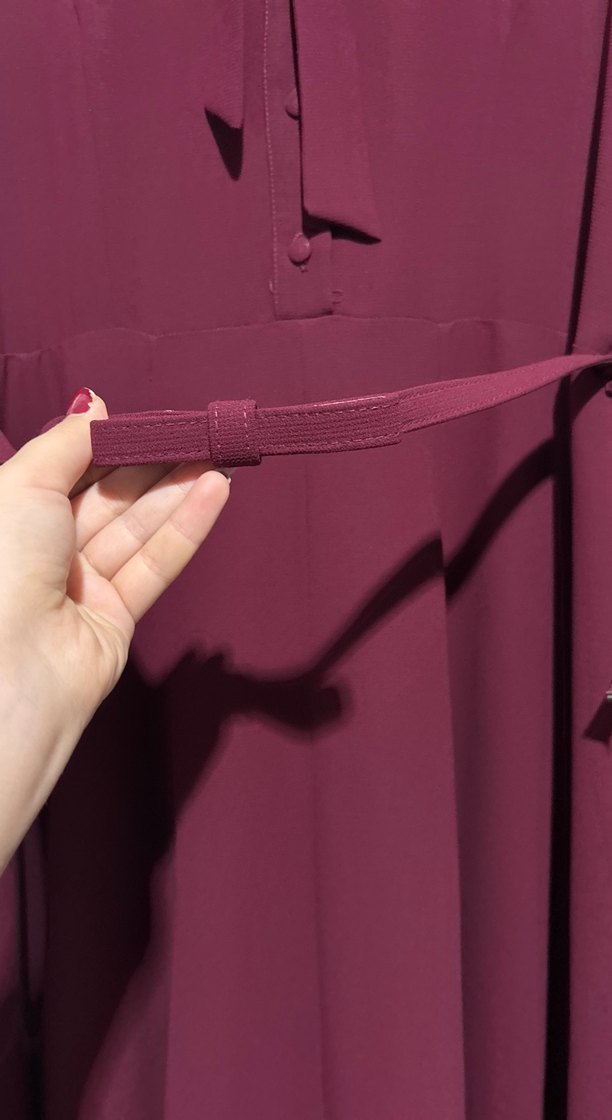 Bordo Uzun Drapeli Kadın Elbise - Görsel 2