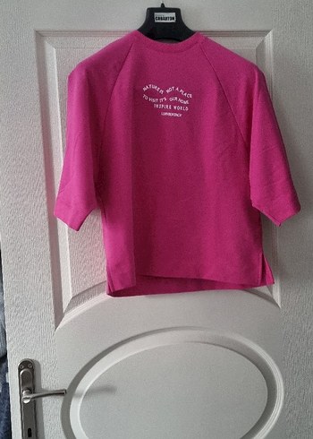 kısa kollu pembe sweatshirt