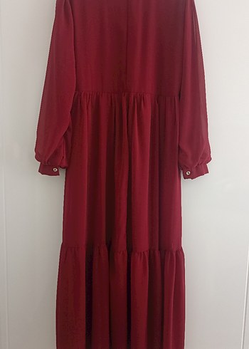Bordo Uzun Drapeli Bohem Elbise - Görsel 2