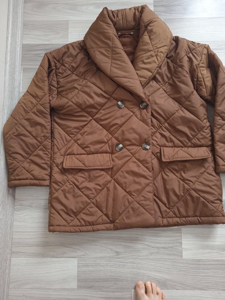 Düğmeli Kahverengi Kadın Kışlık Mont - Görsel 5