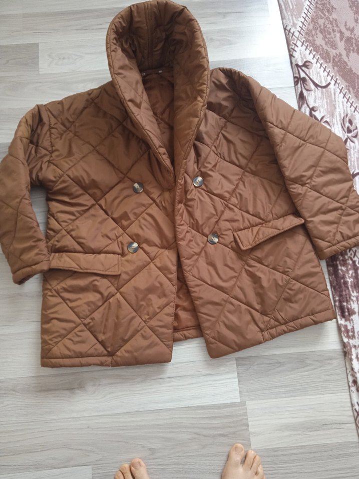 Düğmeli Kahverengi Kadın Kışlık Mont - Görsel 2