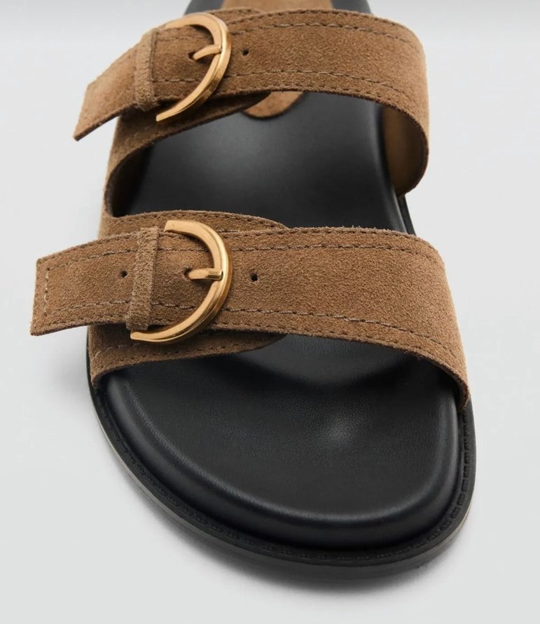 Kahverengi Süet Tokalı Deri Kadın Terlik - Görsel 2