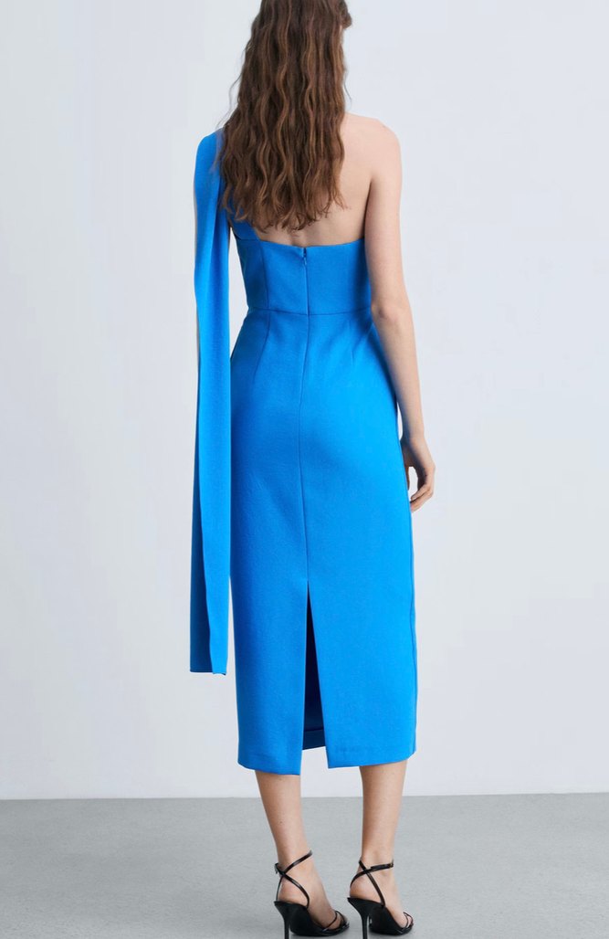 Mavi Drapeli Askısız Uzun Kadın Elbise - Görsel 2