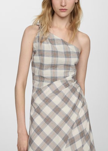 Bej Oduncu Desenli Kolsuz Uzun Elbise - Görsel 4