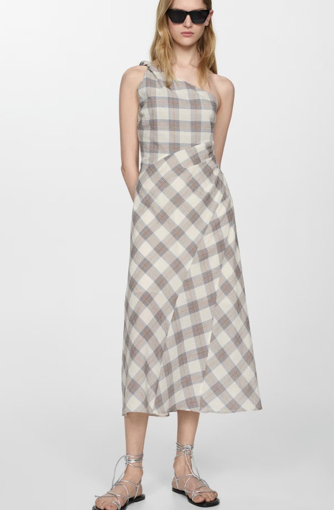 Bej Oduncu Desenli Kolsuz Uzun Elbise - Görsel 5