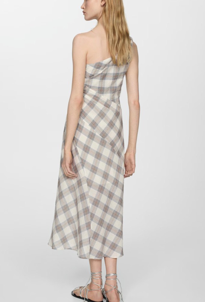 Bej Oduncu Desenli Kolsuz Uzun Elbise - Görsel 3