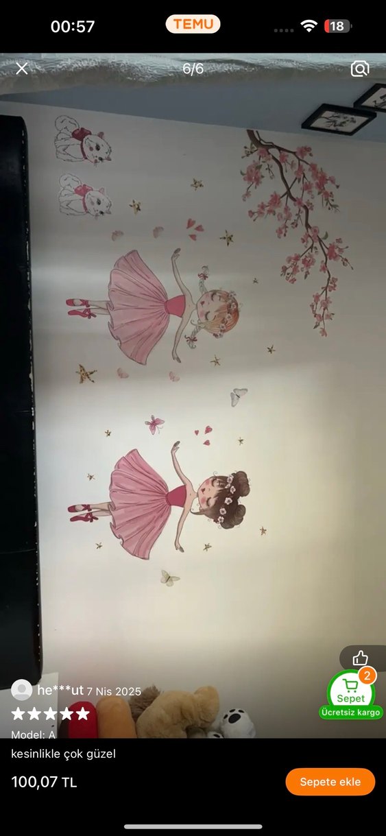 Pamuklu Pembe Baskılı Çocuk Duvar Süsü - Görsel 3