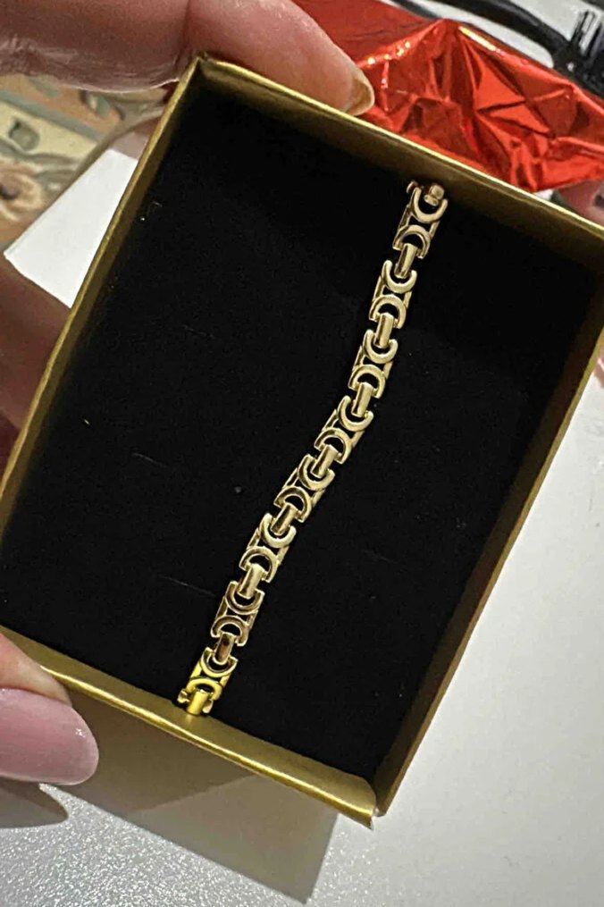 Zincir Detaylı Klasik Altın Renk Bileklik - Görsel 2