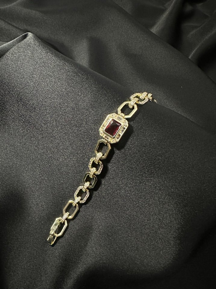 Çelik Zincir Detaylı Vintage Altın Bileklik - Görsel 3