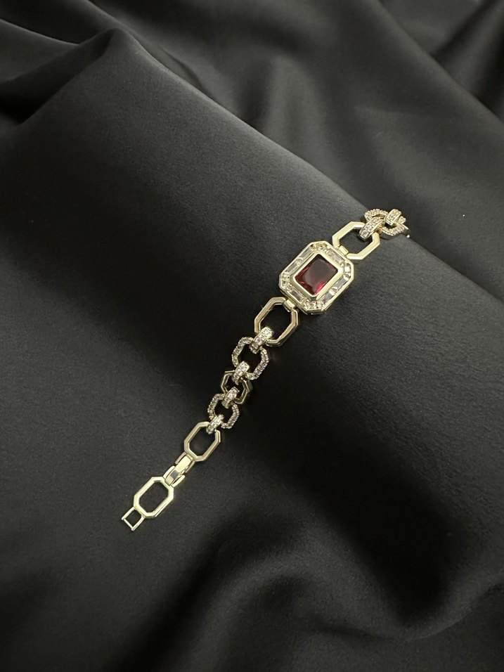 Çelik Zincir Detaylı Vintage Altın Bileklik - Görsel 2