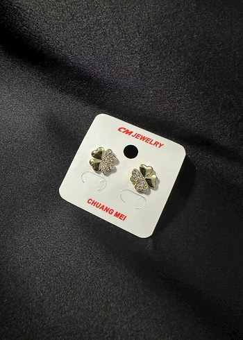 Taşlı yonca küpe - Görsel 2