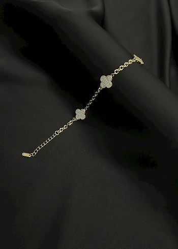 CM Taşlı yonca Zincir Detaylı Klasik Altın Bileklik - Görsel 3