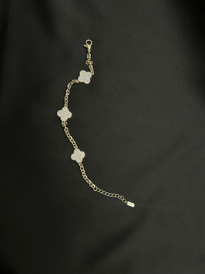 CM Taşlı yonca Zincir Detaylı Klasik Altın Bileklik - Görsel 2