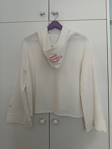 xs Beden beyaz Renk Mavi Slogan Detaylı Sweatshirt