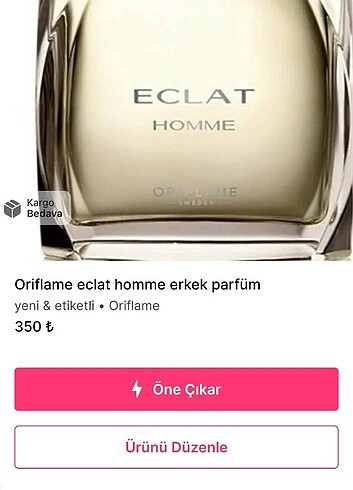 Oriflame eclat homme erkek parfümü 