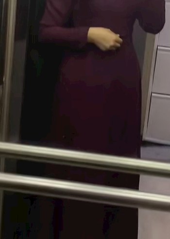 Bordo Uzun Kollu Yüksek Yaka Kadın Elbise