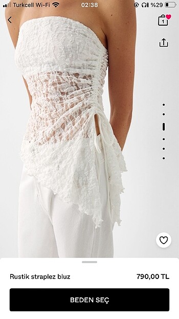 Bershka straplez rustik kumas dantelli bluz