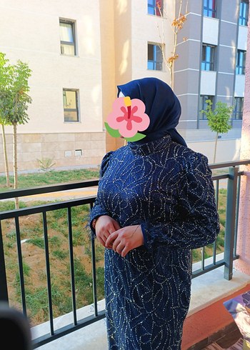 Uzun Lacivert Drapeli Abiye Elbise