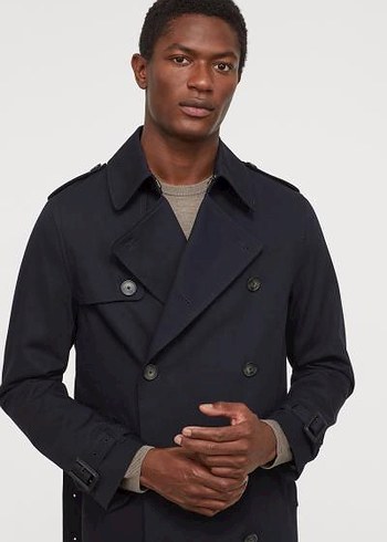 H&M LACİVERT UZUN TRENÇKOT - Görsel 2