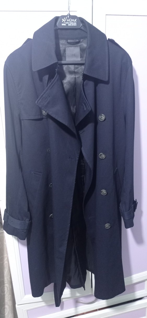 H&M LACİVERT UZUN TRENÇKOT - Görsel 5