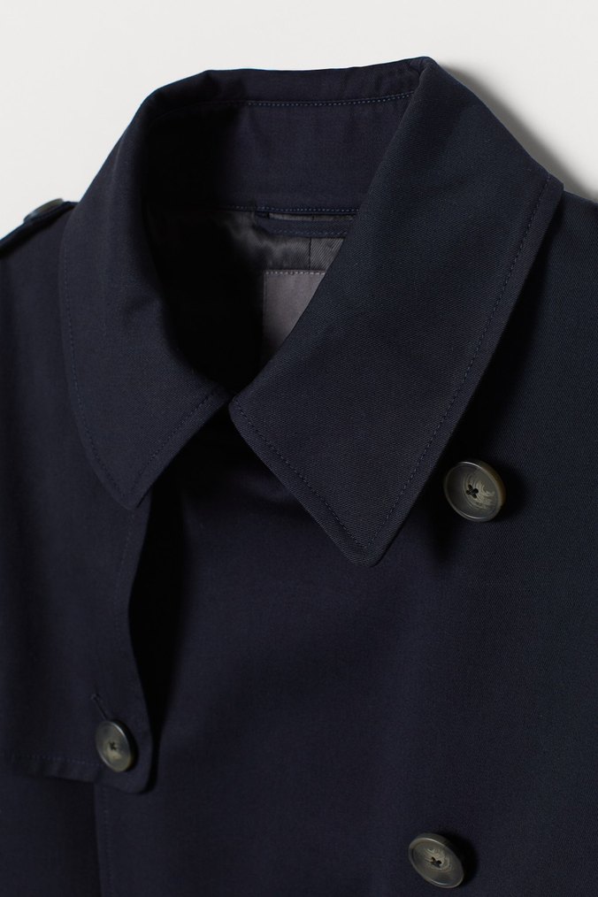 H&M LACİVERT UZUN TRENÇKOT - Görsel 4