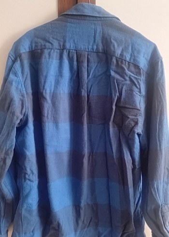l Beden Erkek Mavi Batik Desenli Denim Gömlek