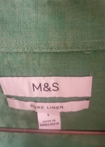 l Beden Yeşil Keten Uzun Kollu Erkek Gömlek