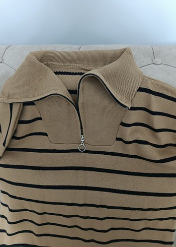 Kahverengi Çizgili Uzun Kollu Kadın Kazak - Görsel 3