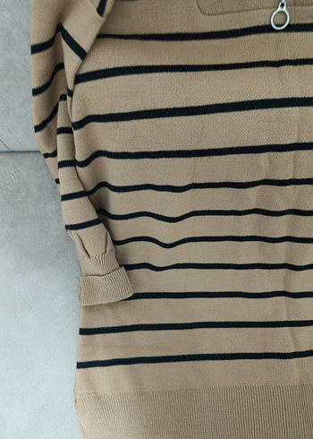 Kahverengi Çizgili Uzun Kollu Kadın Kazak - Görsel 4