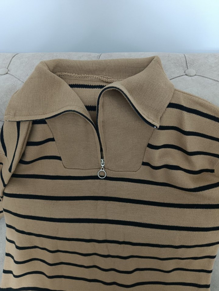 Kahverengi Çizgili Uzun Kollu Kadın Kazak - Görsel 3