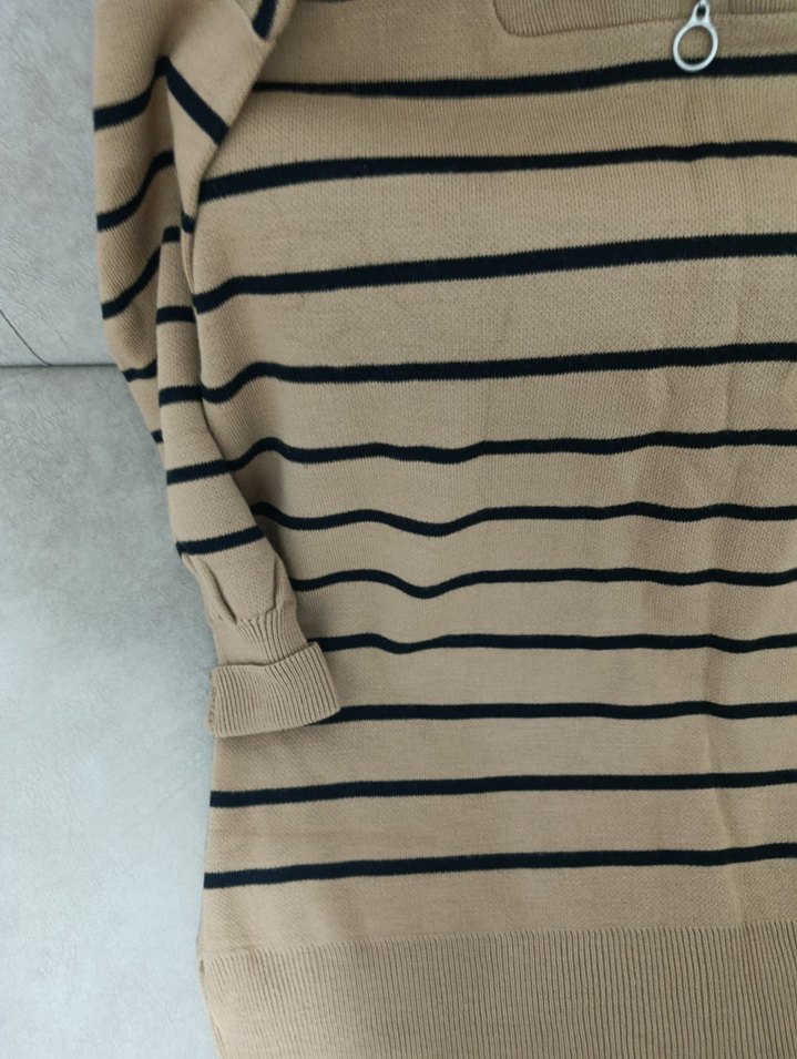 Kahverengi Çizgili Uzun Kollu Kadın Kazak - Görsel 4