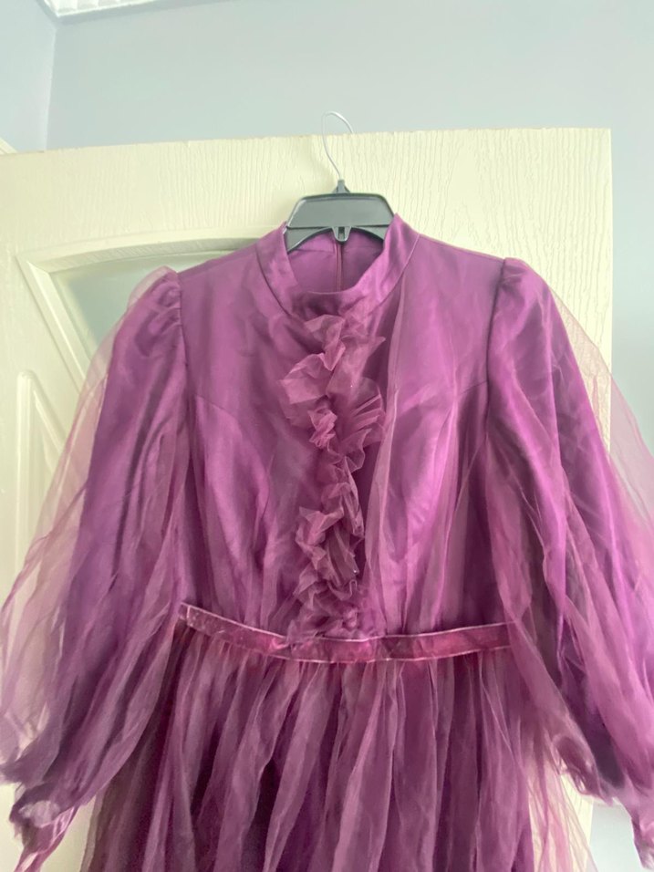 Uzun Mor Vintage Kadın Elbise - Görsel 2