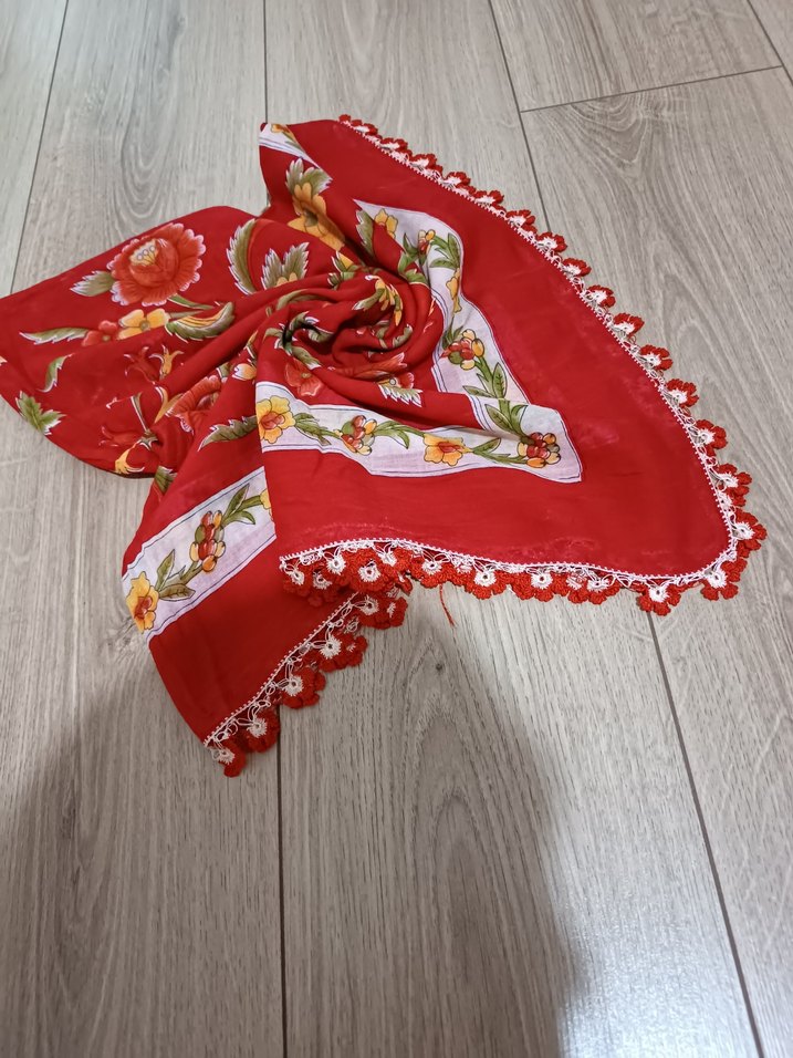 Dantelli Kırmızı Bohem Kadın tulbent - Görsel 3