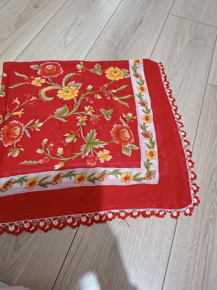 Dantelli Kırmızı Bohem Kadın tulbent - Görsel 4