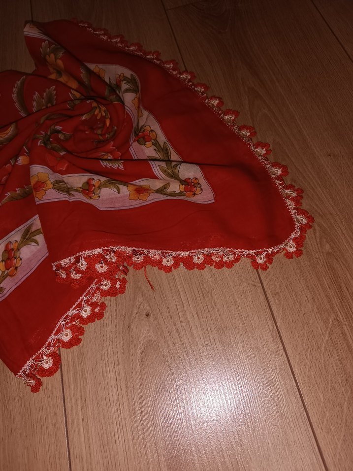 Dantelli Kırmızı Bohem Kadın tulbent - Görsel 2