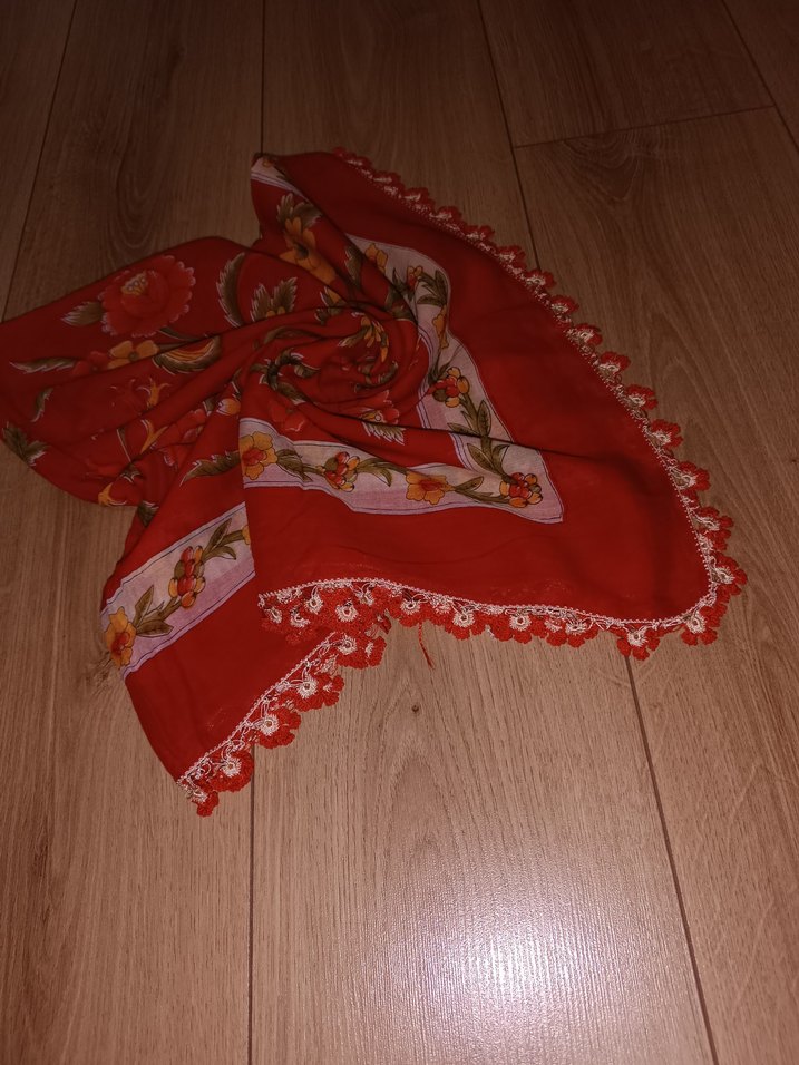 Dantelli Kırmızı Bohem Kadın tulbent - Görsel 5