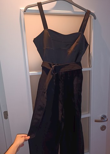 Siyah  Kemerli Uzun Kadın Tulum - Görsel 3