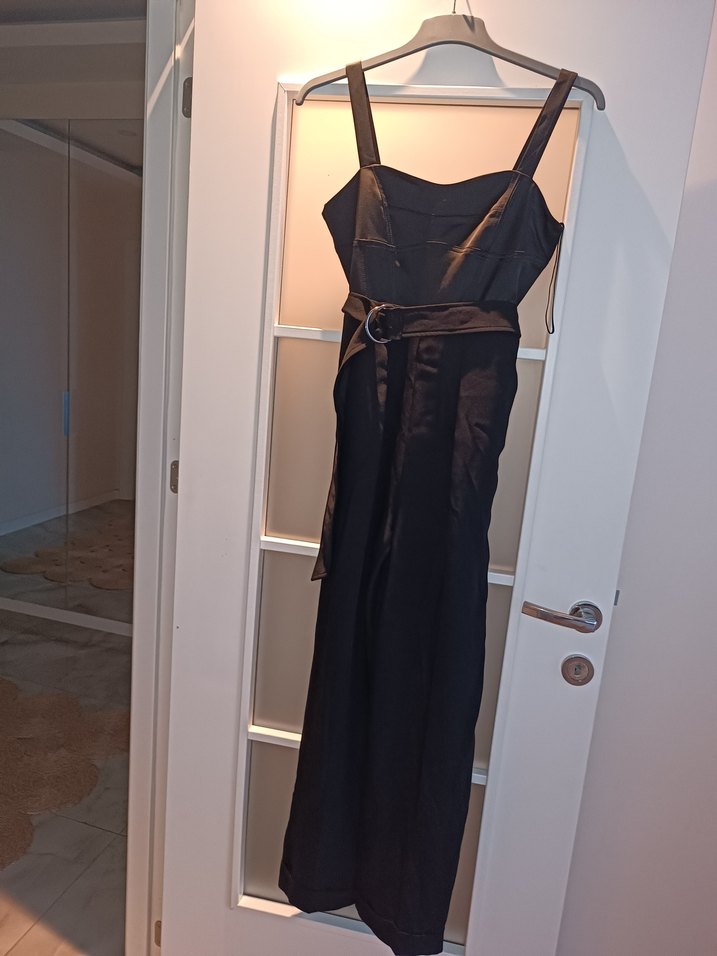 Siyah  Kemerli Uzun Kadın Tulum - Görsel 2