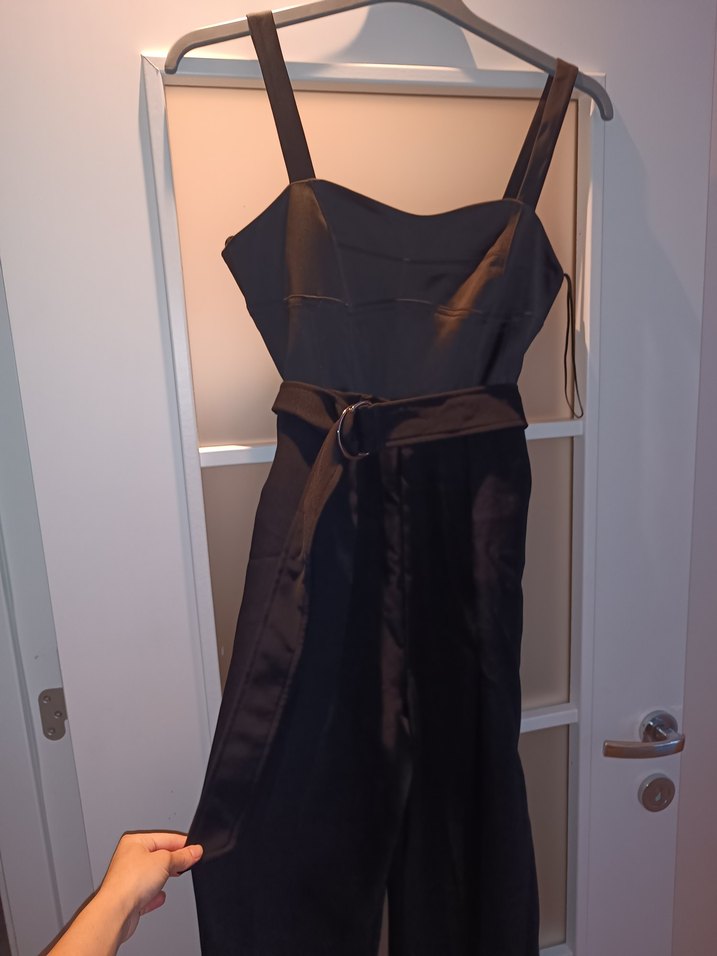 Siyah  Kemerli Uzun Kadın Tulum - Görsel 3