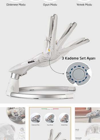 Gri Beyaz Bebek Elektrikli Ana kucağı - Görsel 8