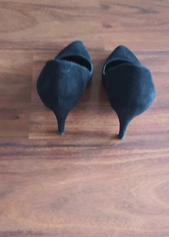 Siyah Süet  Stiletto Topuklu Ayakkabı - Görsel 2